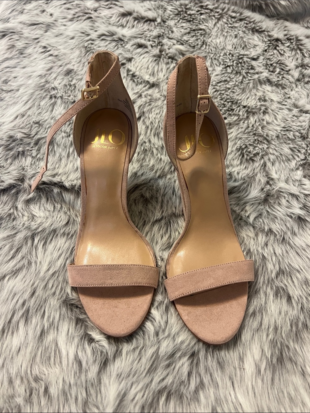 Jennifer Lopez Blush Suede Open-Toe Ankle-Strap Heels